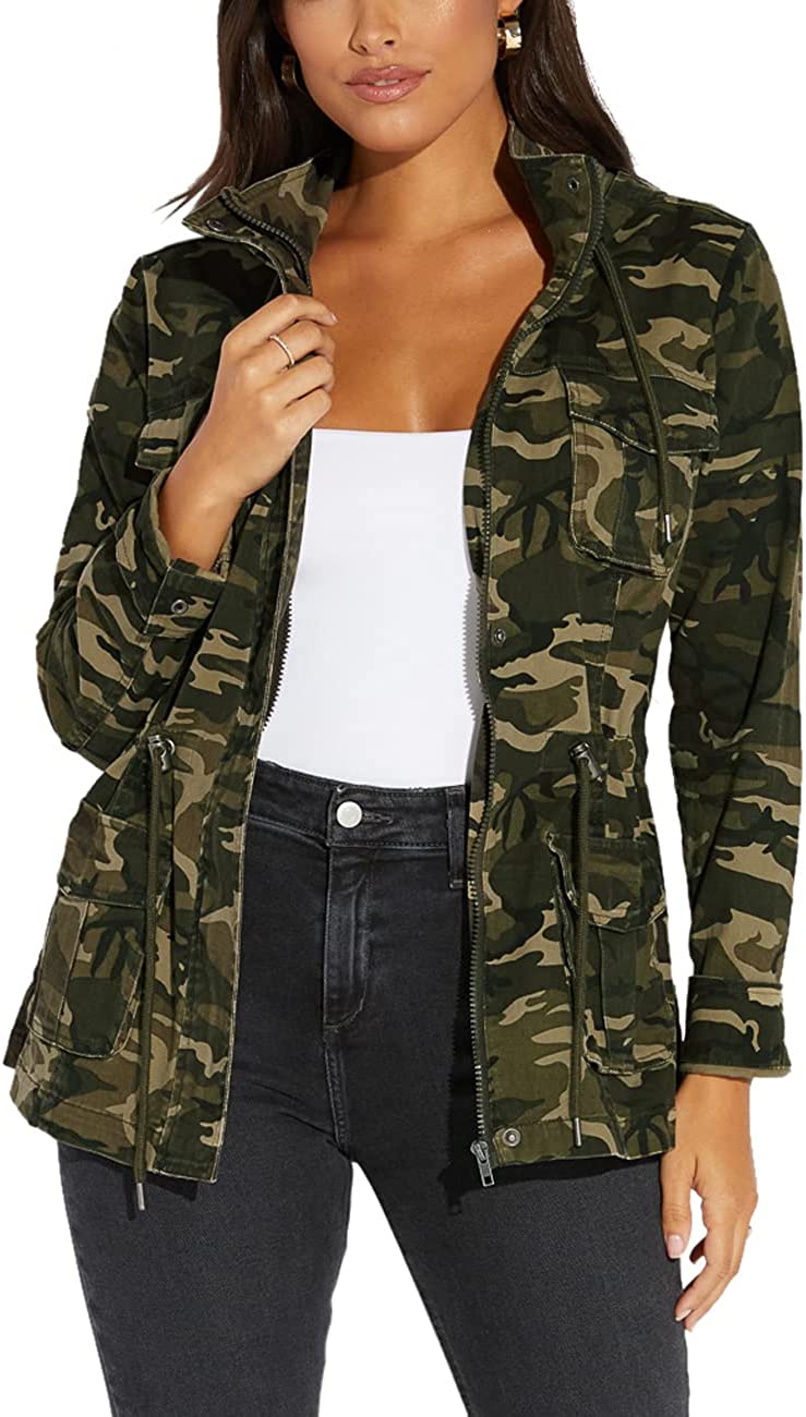 Women's Casual Camouflage Jacket With Pockets Sexy V Neck Long Sleeve Button Down Denim Coat