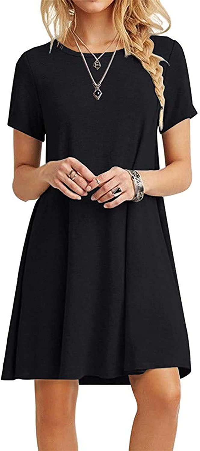 Women's Casual Plain Simple T-Shirt Loose Dress