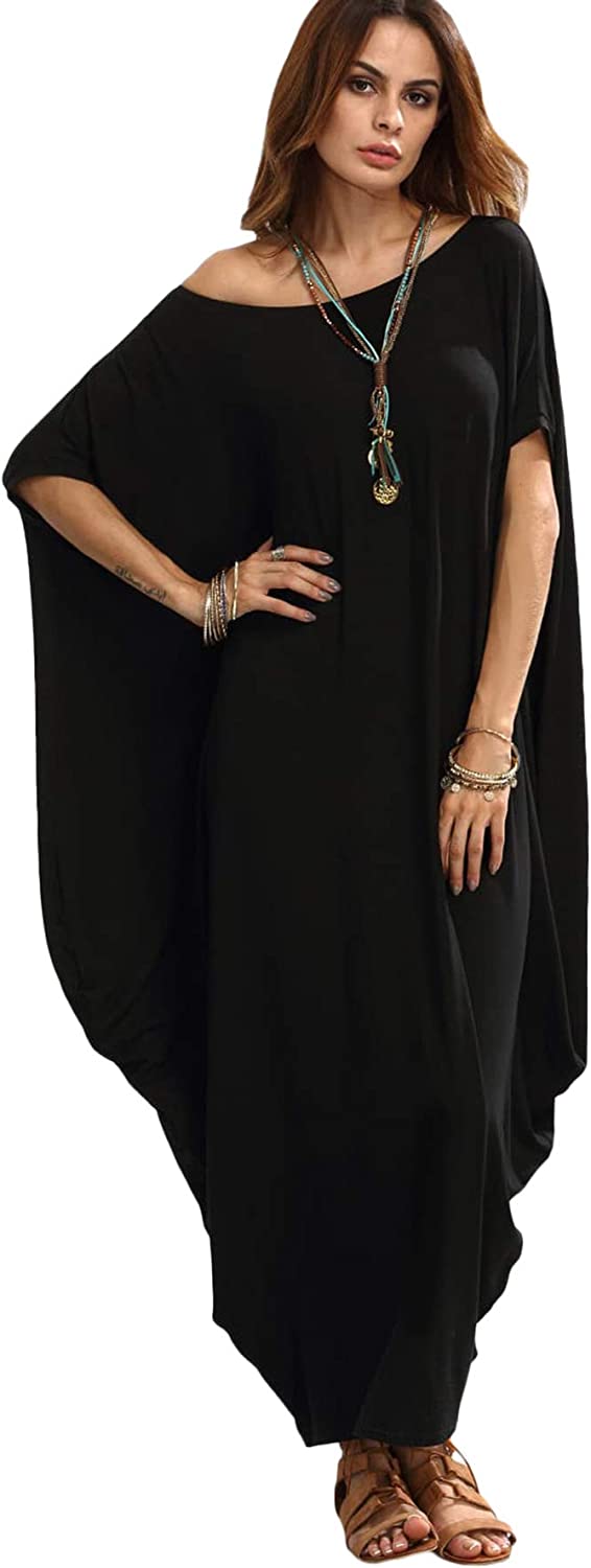 Women's Boat Neck Batwing Sleeve Caftan Harem Oversized Maxi Dress