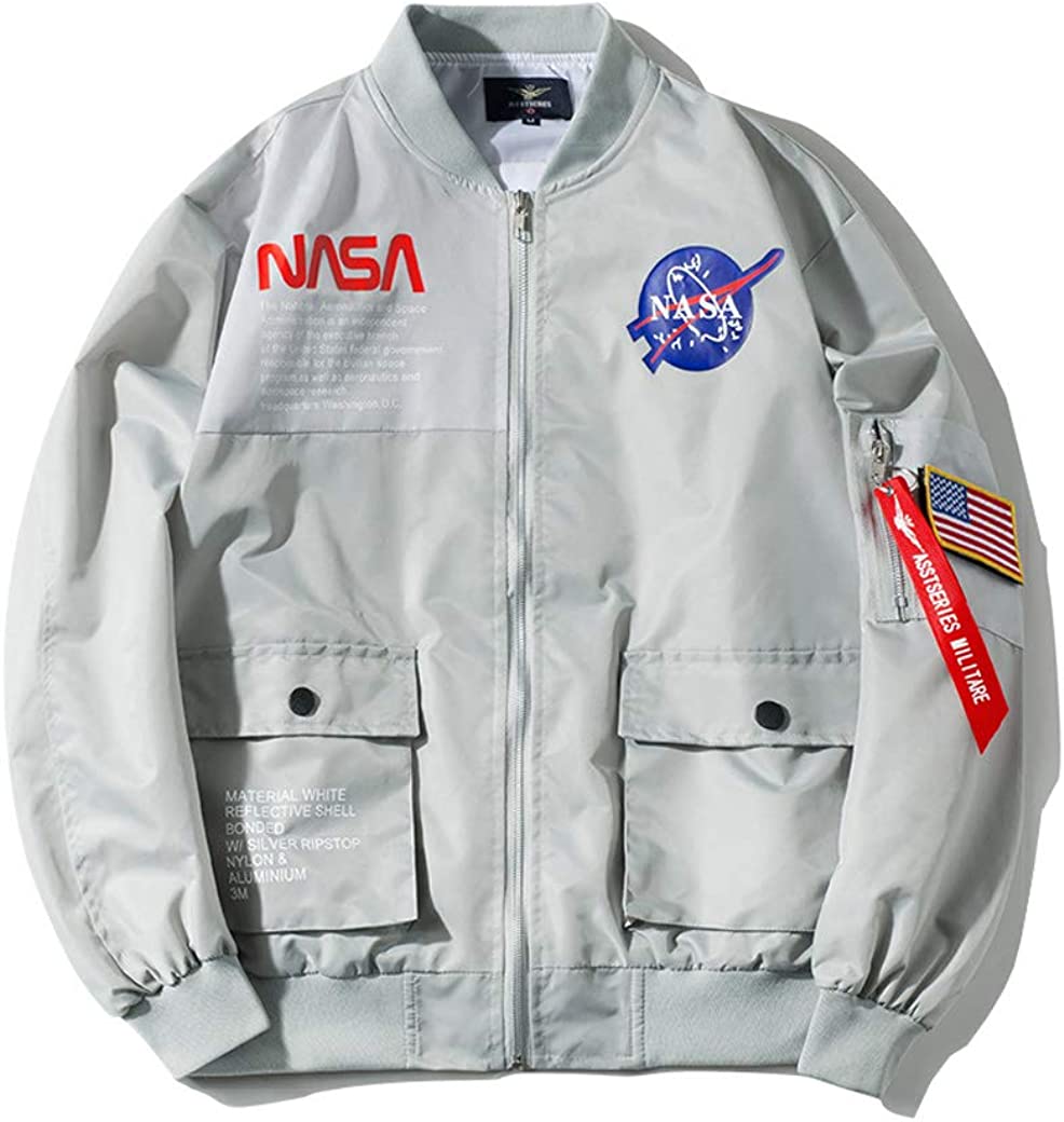 Wildswan Men Biker Bomber Jacket, NASA MA-1 Military Flight Jacket Light Air Force Moto Street Coat Winter B4051, Grey