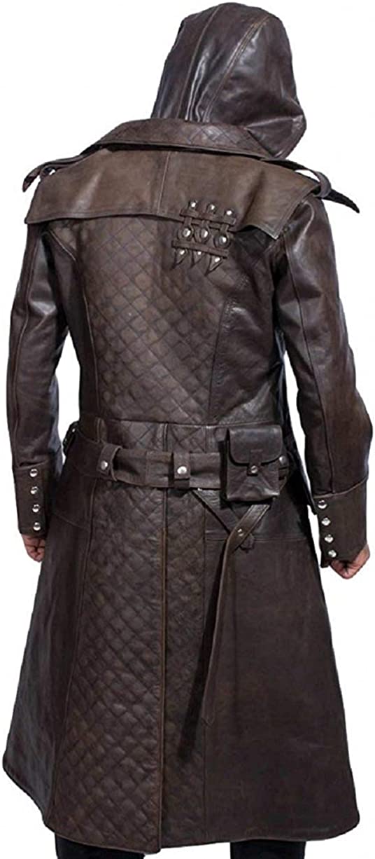 Stylish Legacy ARSIA Men's Assassin Brown Genuine Leather Trench Costume Coat