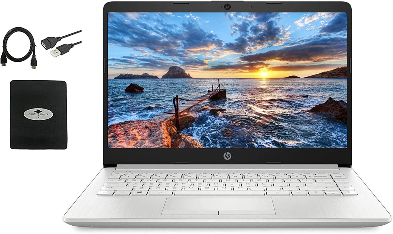 2022 HP 14" FHD Laptop for Business and Student, AMD Ryzen3 3250U (up to 3.5 GHz), 16GB RAM, 1TB HDD+128GB SSD, Ethernet, Webcam, WiFi, Bluetooth, HDMI, Fast Charge, Win10, w/Ghost Manta Accessories