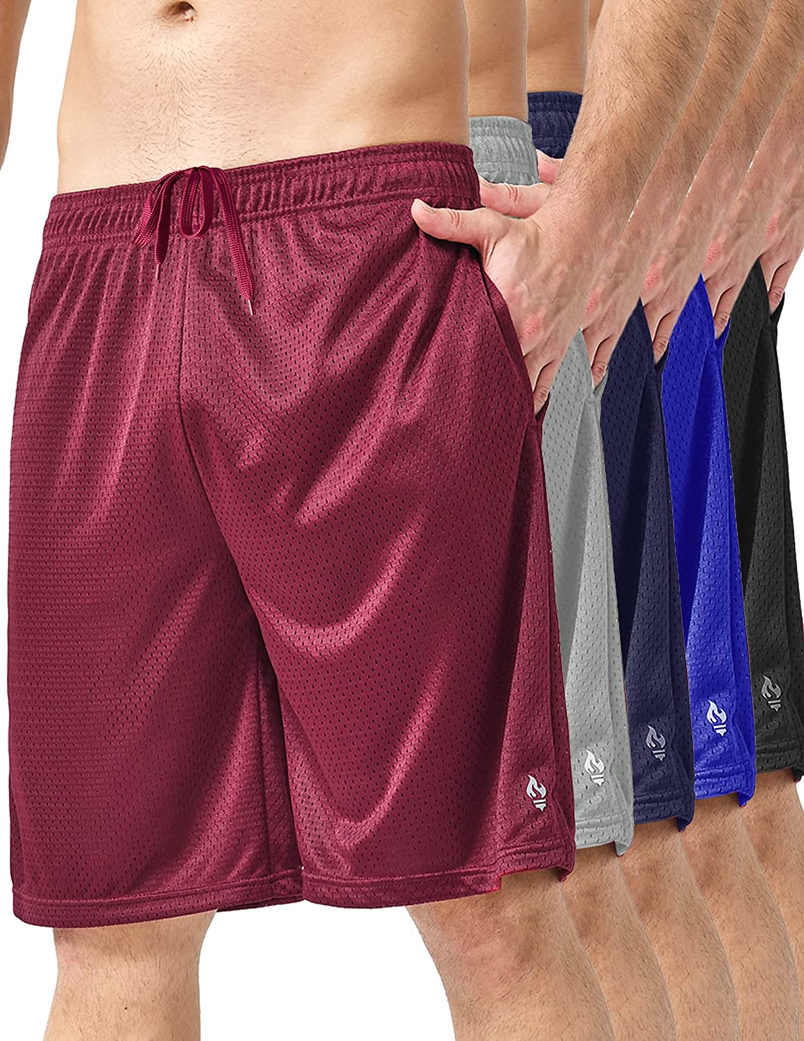 Liberty Pro 5-Pack Men's 9" Athletic Mesh Shorts with Pockets Tech Tricot Lining Quick Dry Performance Activewear