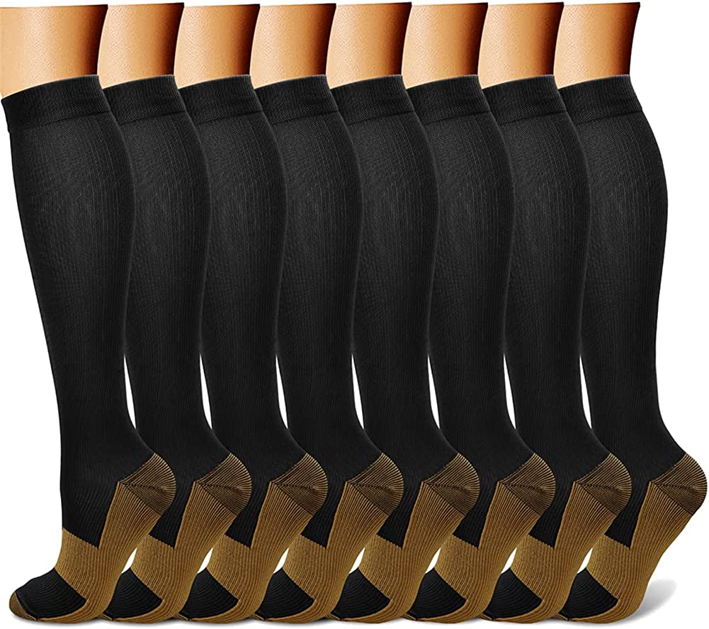 QUXIANG Copper Compression Socks for Women & Men Circulation (8 Pairs) - Best for Running Athletic Cycling - 15-20 mmHg