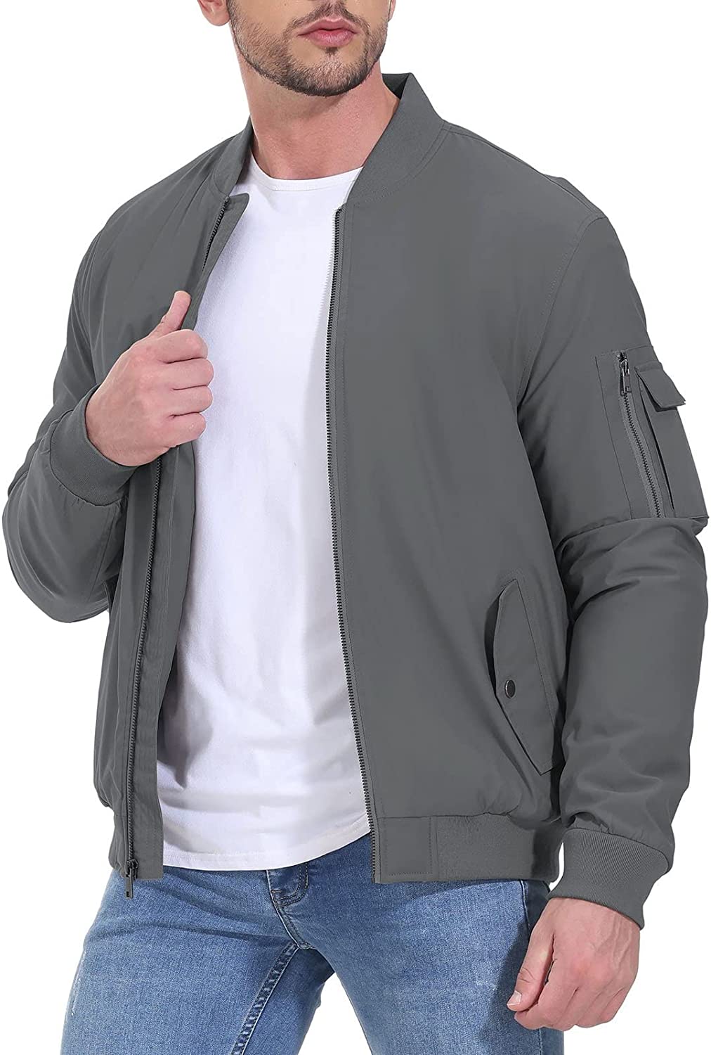 Rdruko Men's Bomber Jacket Quilted Full Zip Winter Flight Work Padded Outerwear