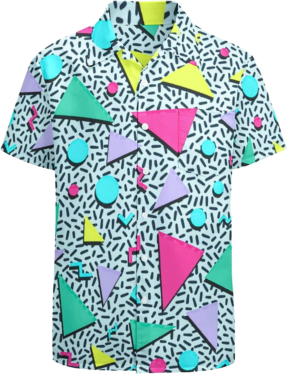 Artsadd 80s 90s Hawaiian Shirt for Men Big and Tall Button Down Short Sleeve Shirt Aloha Beach Shirts Disco Party Outfits