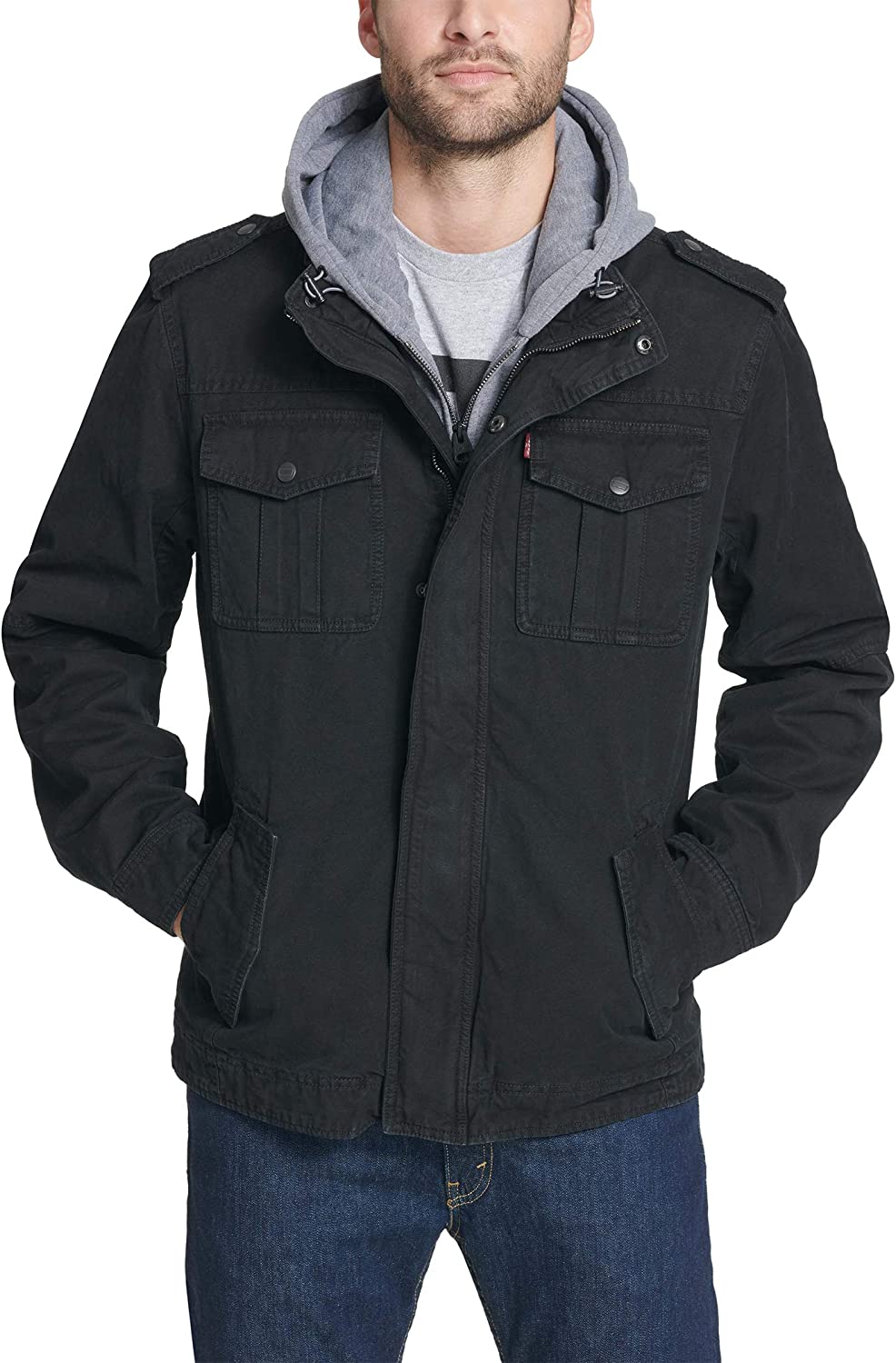 Levi's Men's Washed Cotton Hooded Military Jacket