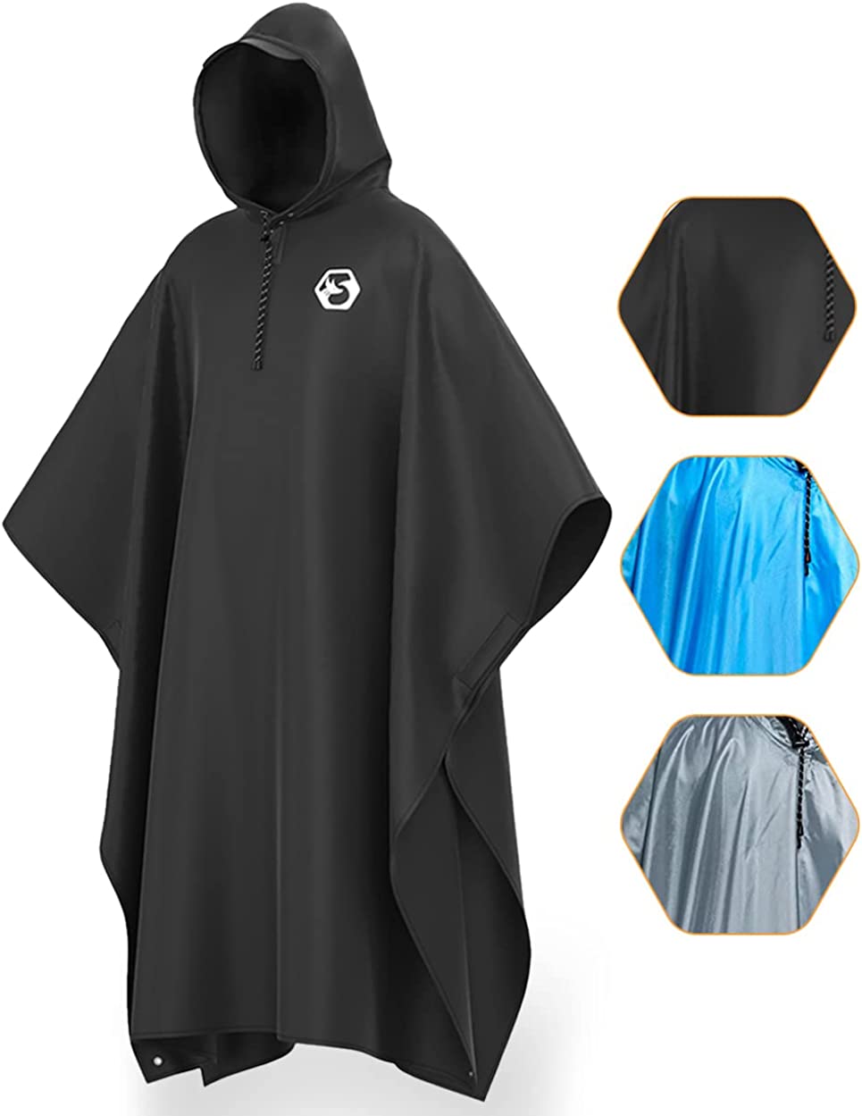 Foxelli Hooded Rain Poncho for Adults, Reusable Waterproof Rain Coats for Men & Women, Lightweight Multifunctional Rain Gear