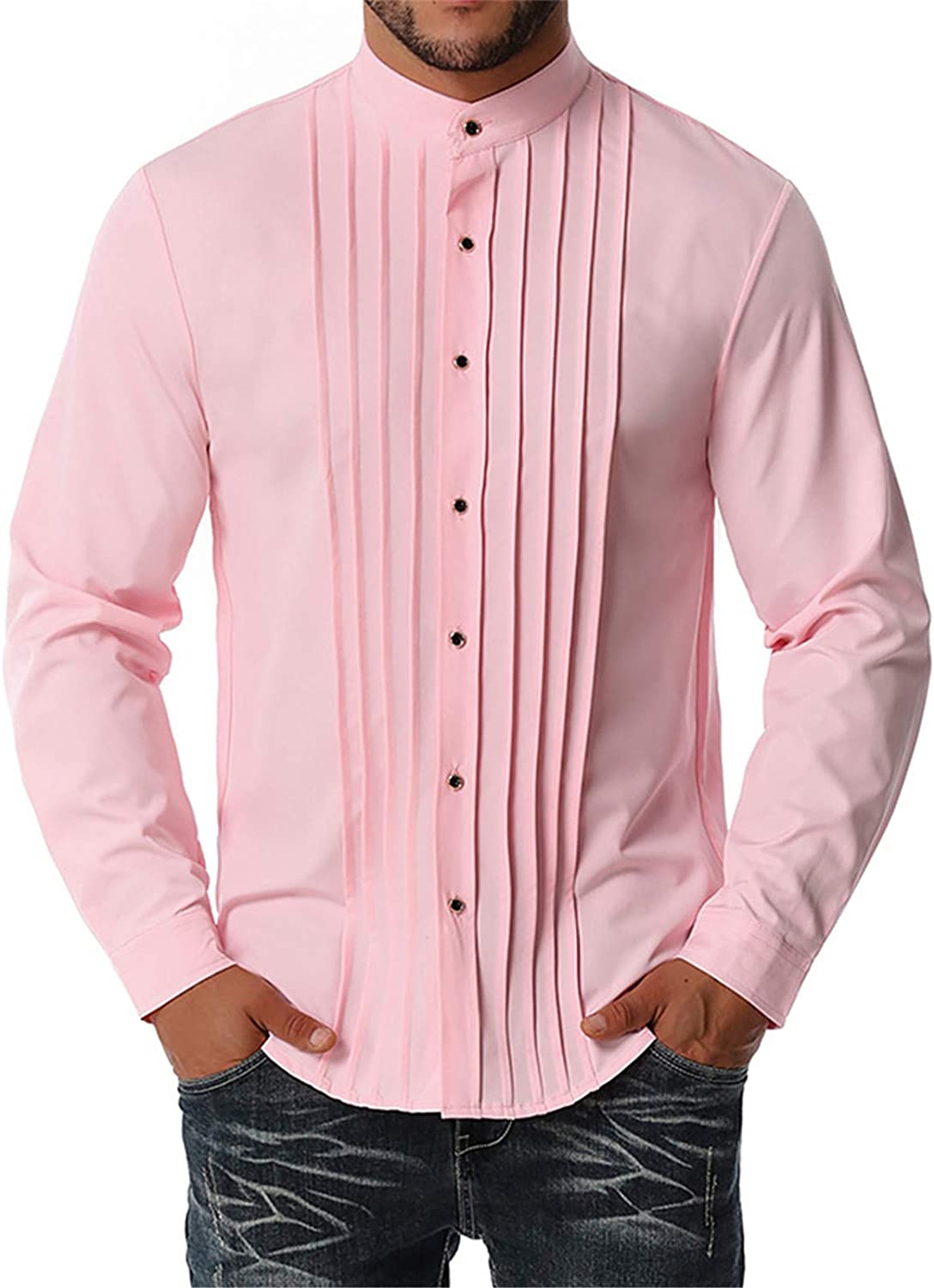 Miqieer Casual Men's Slim Fit Long Sleeve Shirt Henley Neck Blouse Laydown Collar Tops