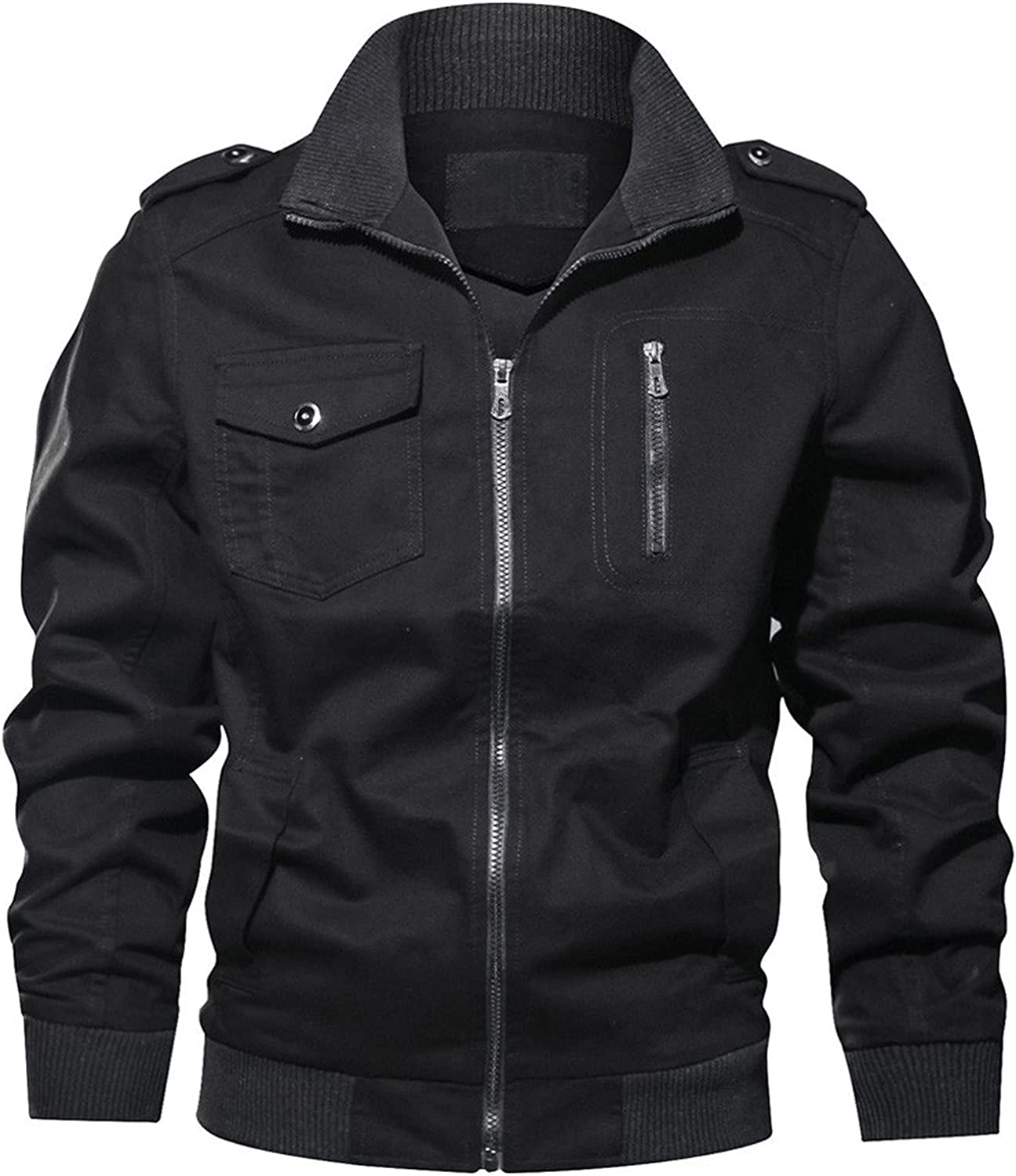 Men's Stand Collar Loose Breathable Fashion Coat with Pocket Military Clothes Zipper Plus Size Men's Coats