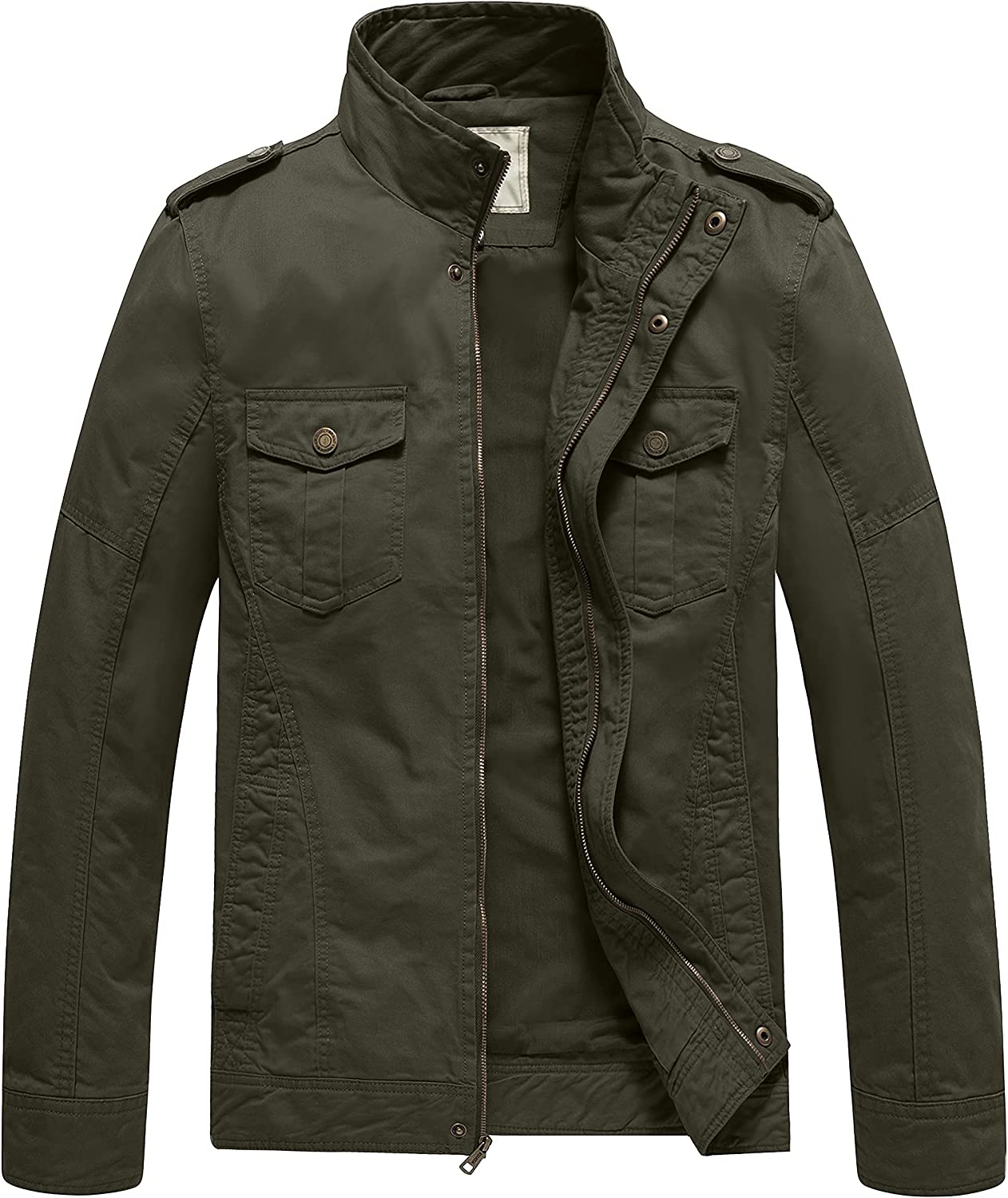 WenVen Men's Casual Washed Cotton Military Jacket