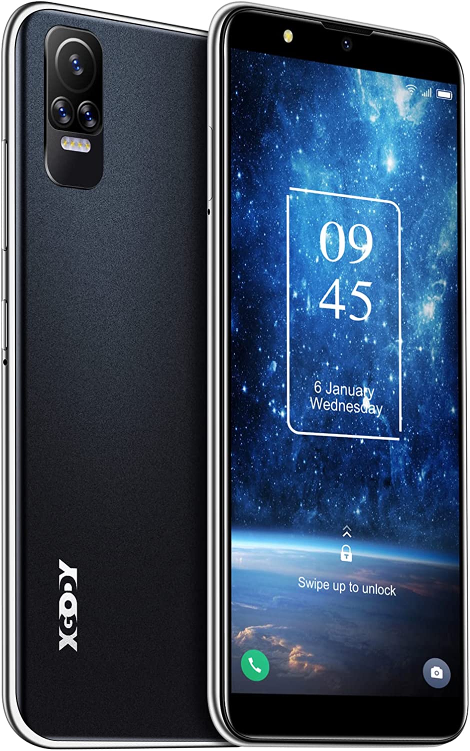 Xgody V40 Unlocked Cell Phones, 6.1 Inch 4G Smartphones, Android 10.0 OS with Free Dual SIM Quad Core, Dual 5MP Camera, 3000 mAh Battery, Face Unlocking (Black)