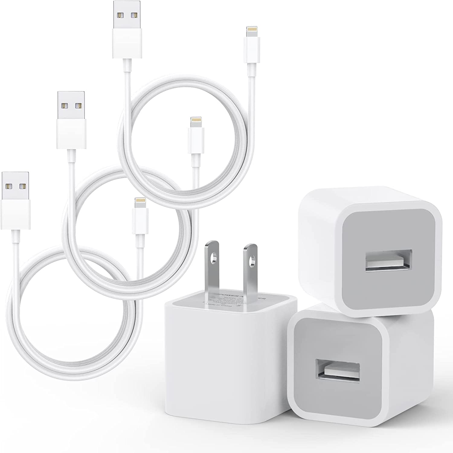 iPhone Charger,ZUQIETA 3Pack (Apple MFi Certified) Lightning Cable Data Sync Charging Cords with 3Pack USB Wall Charger Travel Plug Adapter Compatible iPhone 12 Pro/11 Pro/Xs/XR/X/8/8Plus and More