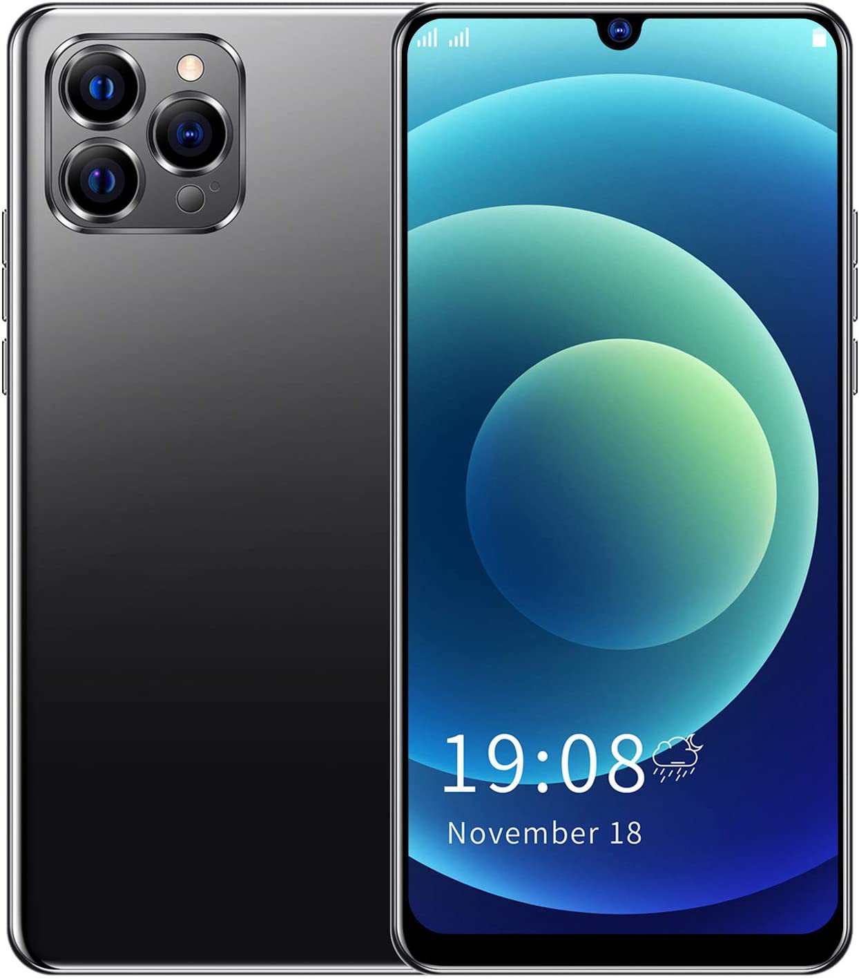 i12 Pro MAX Unlocked Smartphone, 6.26in HD Screen Mobile Phone, 1+8G Dual Sim Cell Phone for Android 8.1 Black(US)