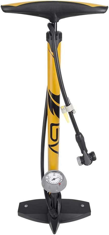 BV Bicycle Pump Ergonomic Bike Floor Pump with Gauge, Bike Pump with Air Ball Pump Inflator, 160 PSI, Fits Presta and Schrader- Twin Valve Head