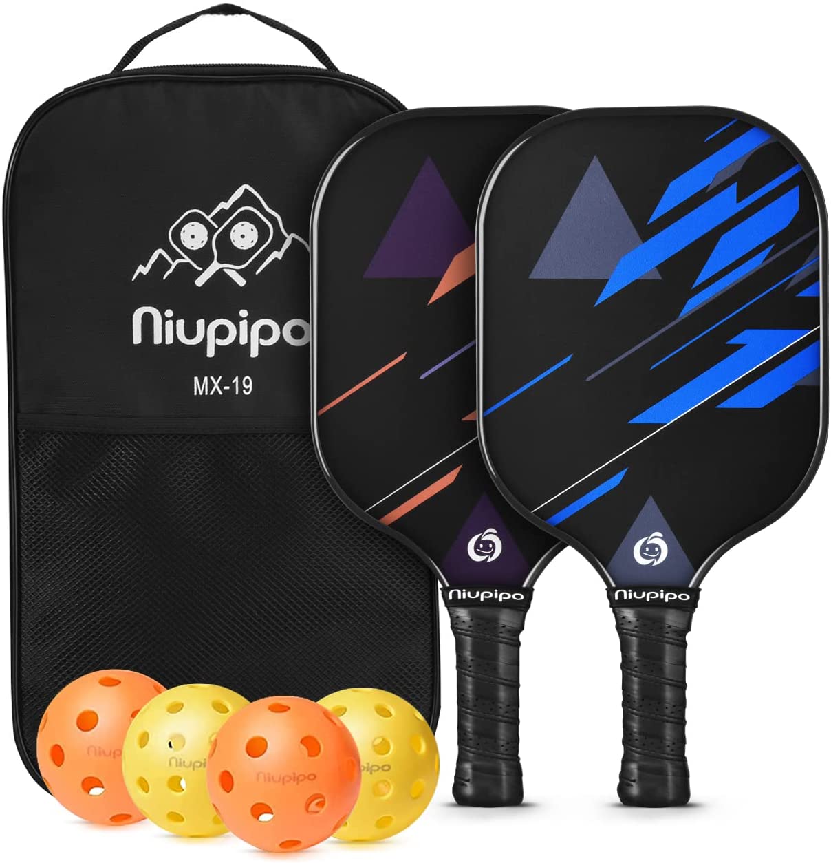 niupipo Pickleball Paddles, Fiberglass Surface, Pickleball Set of 4 Balls and 1 Pickleball Bag