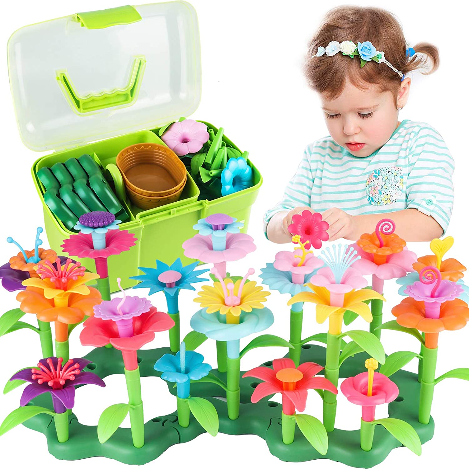 CENOVE Girls Toys Age 3-6 Year Old Toddler Toys for Girls Boys Gifts Flower Garden Building Toy Educational Activity Stem Preschool Toys(130 PCS)