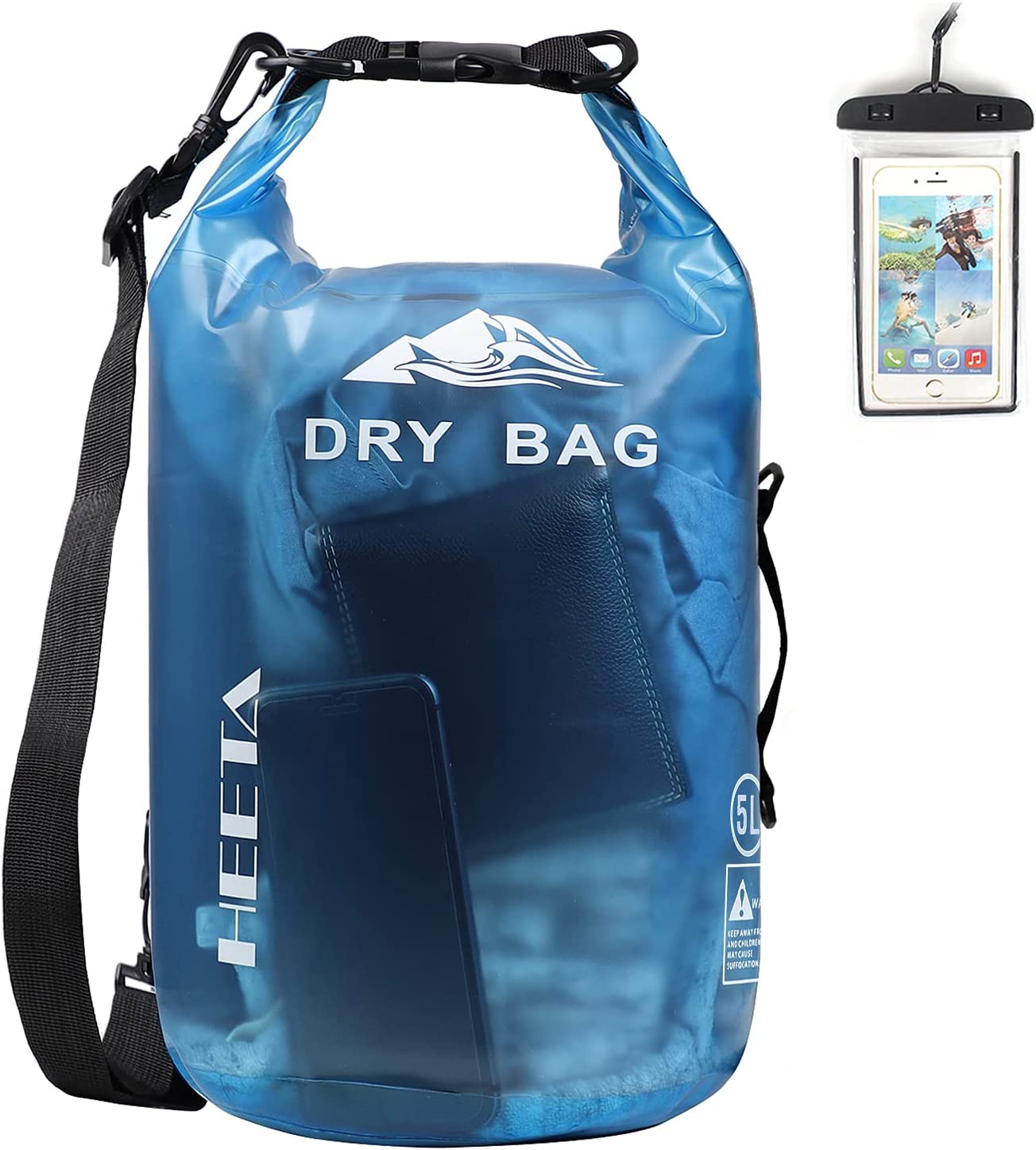 HEETA Waterproof Dry Bag for Women Men, 5L/10L/20L/30L/40L Roll Top Lightweight Dry Storage Bag Backpack with Phone Case for Travel, Swimming, Boating, Kayaking, Camping and Beach