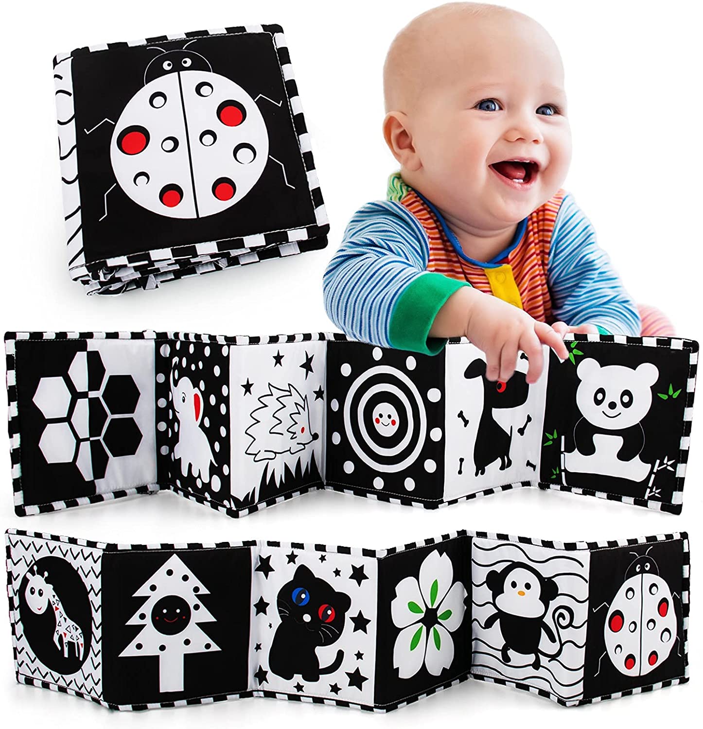 MOMOK Black and White High Contrast Sensory Baby Toys Baby Soft Book for Early Education, Infant Tummy Time Toys, Three-Dimensional Can Be Bitten and Tear Not Rotten Paper 0-3 Years Old Newborn Toys