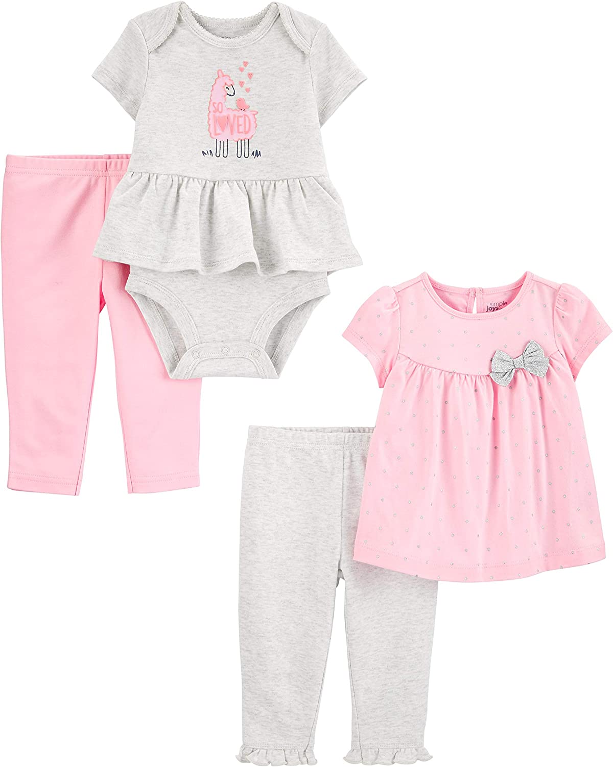 Simple Joys by Carter's Baby Girls' 4-Piece Bodysuit and Pant Set