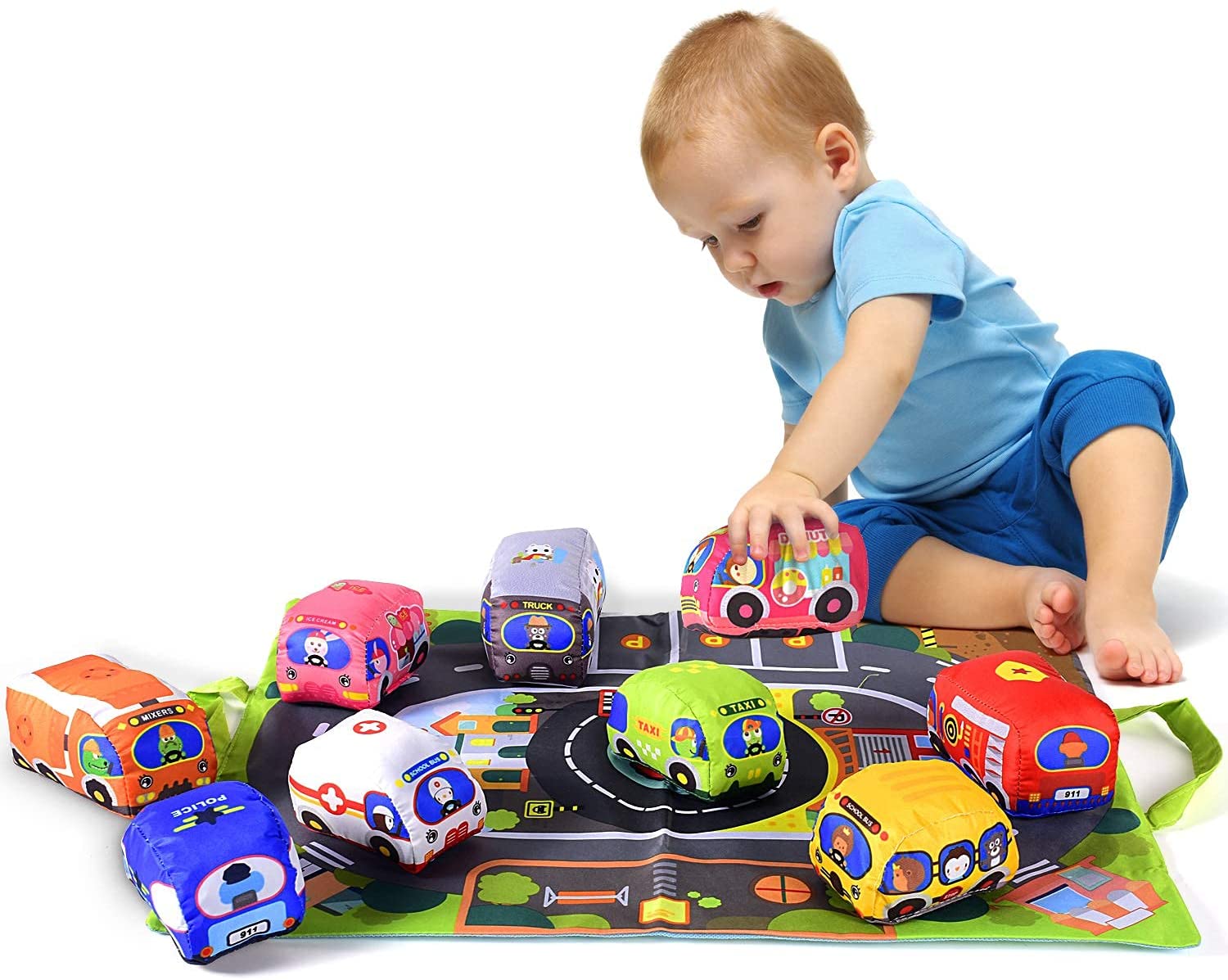 Soft Car Toy Set with Play Mat for 1 Year Old Baby,Toddlers,Boys and Girls ( 9 Vehicle and a Play mat/Storage Bag) | Baby Toys 12-18 Months| Toys for 1 Year Old boy