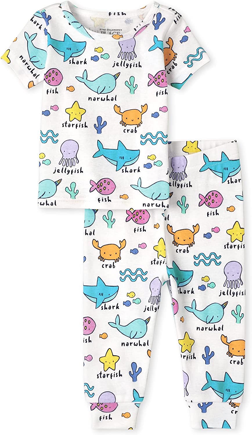 The Children's Place Unisex Baby and Toddler Short Sleeve Top and Pants Snug Fit 100% Cotton 2 Piece Pajama Sets