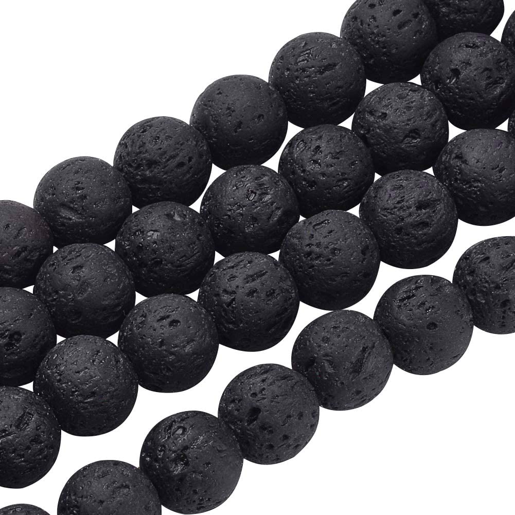 PH PandaHall 470pcs 8mm Natural Lava Beads Undyed Black Chakra Bead Strand Round Gemstone Loose Beads Volcanic Lava Gemstone Energy Healing Beads for Jewelry Making