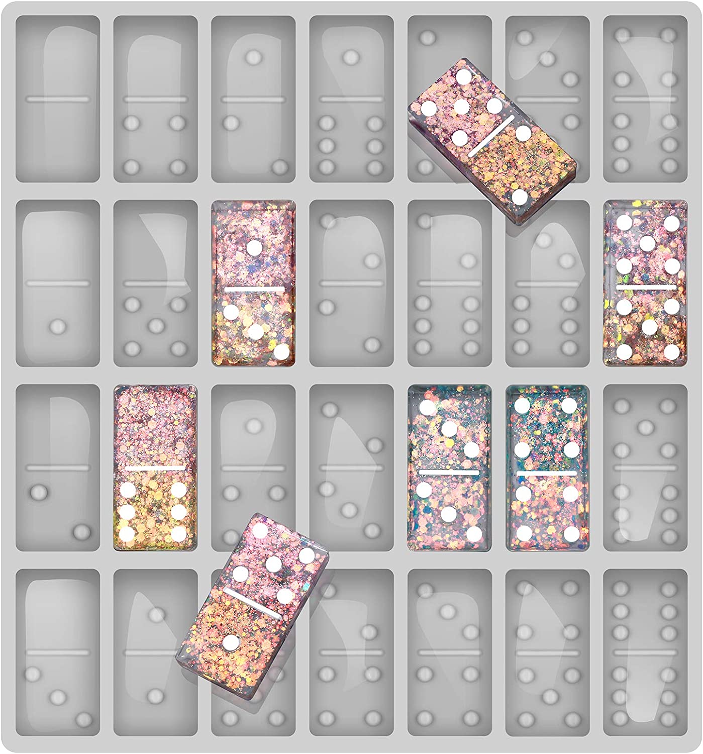 Professional Domino Molds for Resin Casting Jumbo Domino Molds for Resin Casting Double 6 Dominoes Mold, Shiny & No Scratches & Durable,8.86 x 9.25 x 0.39 inch 230g ( New Version）