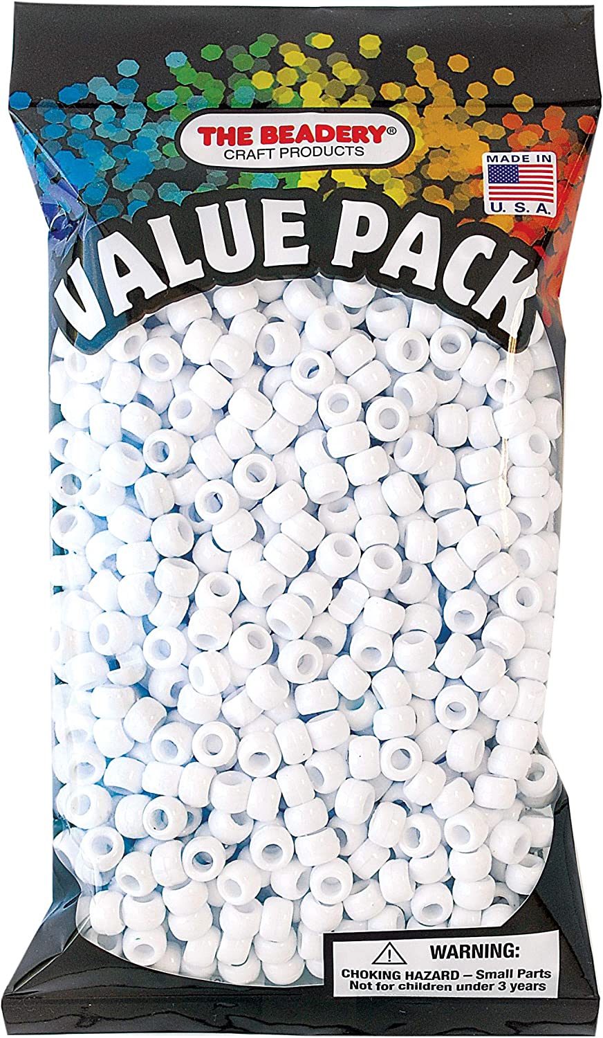 The Beadery 6 by 9mm Barrel Pony Bead, White, 900-Pieces