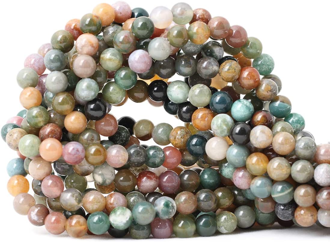 CHEAVIAN 60PCS 6mm Natural Indian Agate Gemstone Round Loose Beads for Jewelry Making DIY 1 Strand 15"