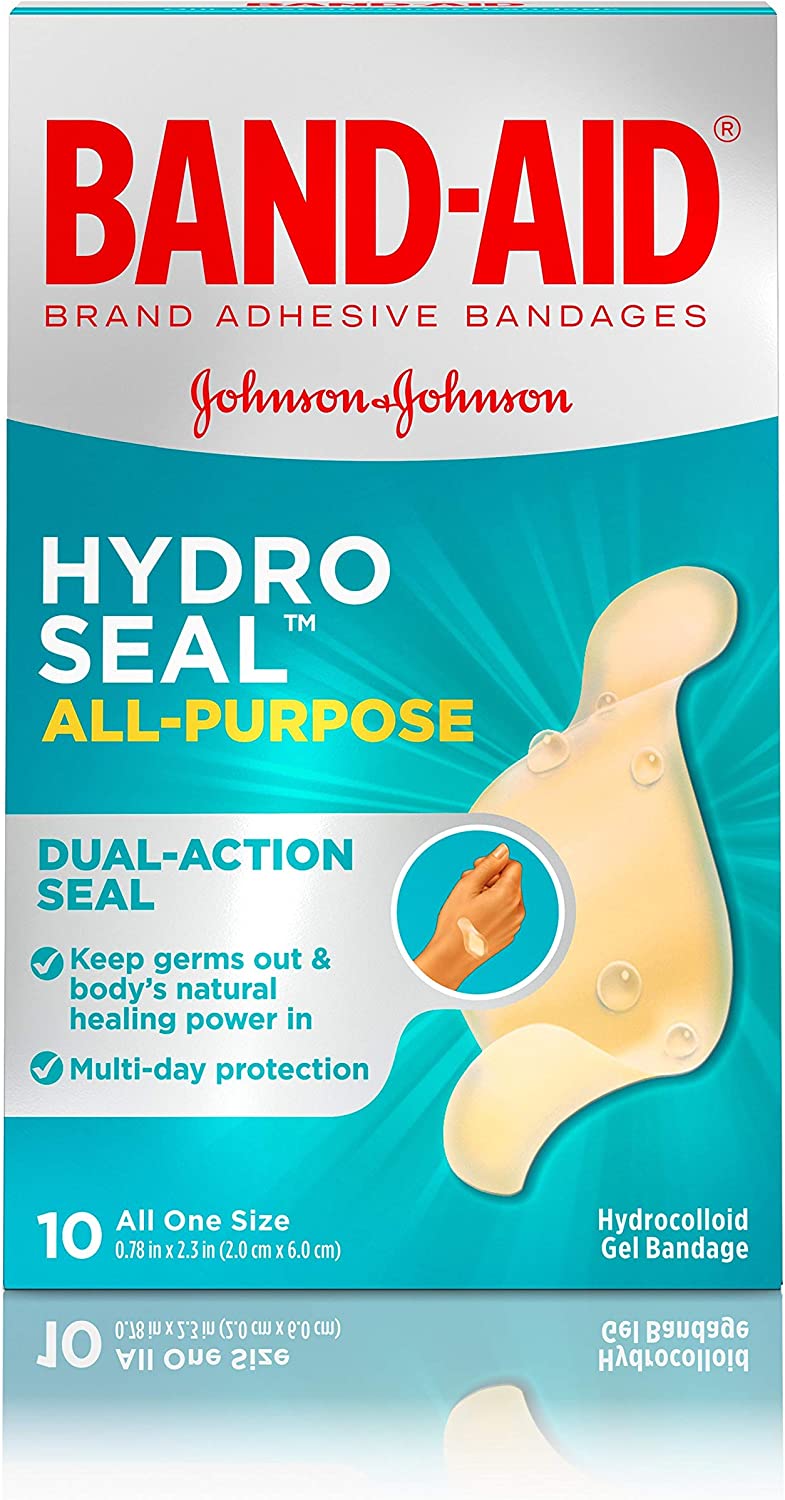 Band-Aid Brand Hydro Seal Waterproof All Purpose Adhesive Bandages for Wound Care or Blisters, 10 ct
