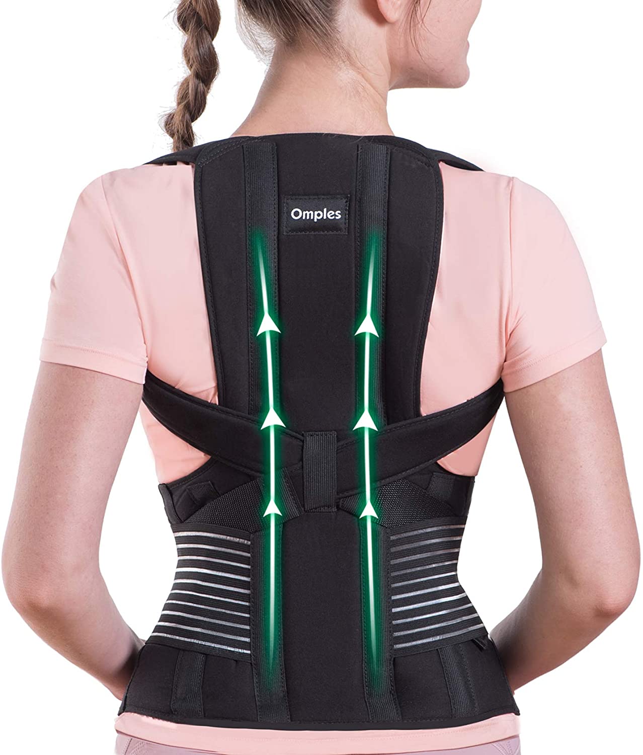 Omples Posture Corrector for Women and Men Back Brace Straightener Shoulder Upright Support Trainer for Body Correction and Neck Pain Relief, Medium (Waist 34-38 inch), Patent Pending