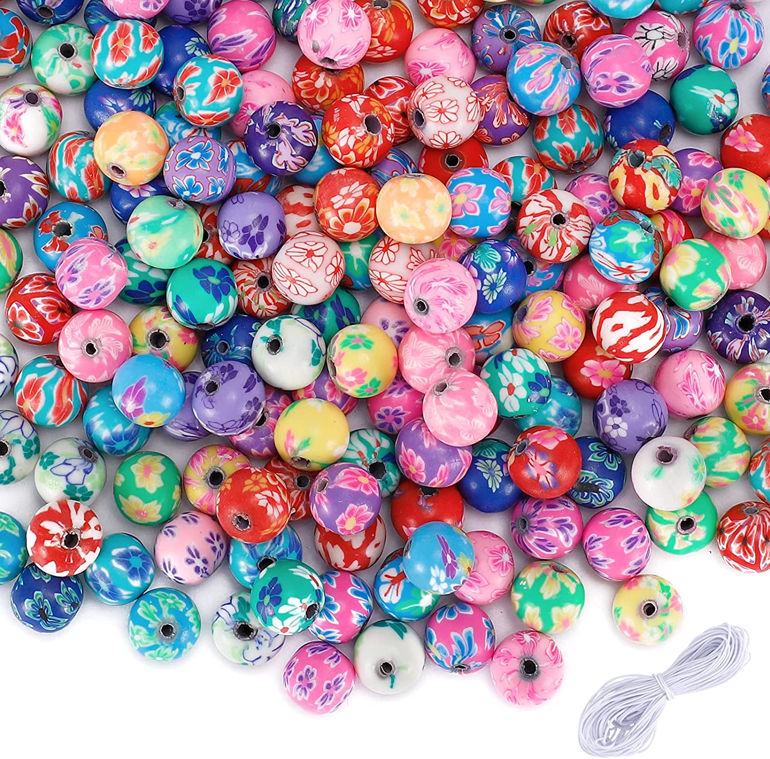 WXBOOM 100pcs 10mm Colorful Craft Beads for Jewelry Making Round Clay Beads Bulk Assorted Pattern Handmade Loose Beads for DIY Bracelets Making