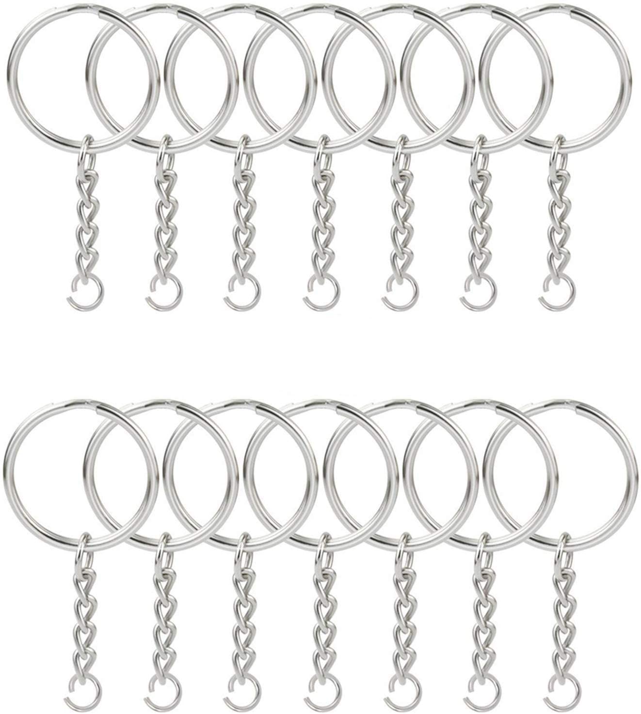 KINGFOREST 100PCS Split Key Ring with Chain 1 inch and Jump Rings,Split Key Ring with Chain Silver Color Metal Split Key Chain Ring Parts with Open Jump Ring and Connector.