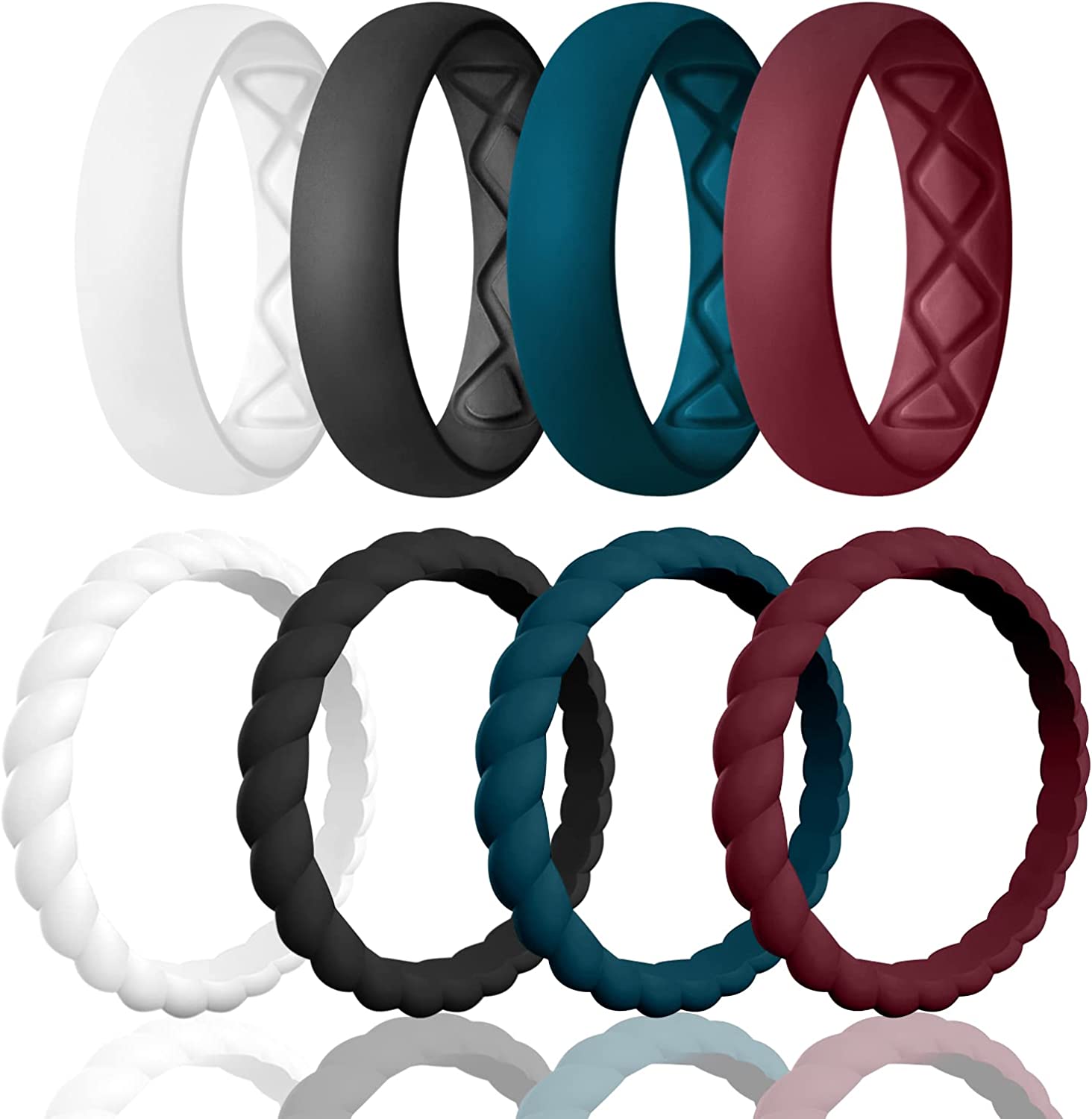 Egnaro Silicone Wedding Bands Women, Inner Arc Ergonomic Breathable Design Silicone Rubber Wedding Bands Rubber Rings for Women