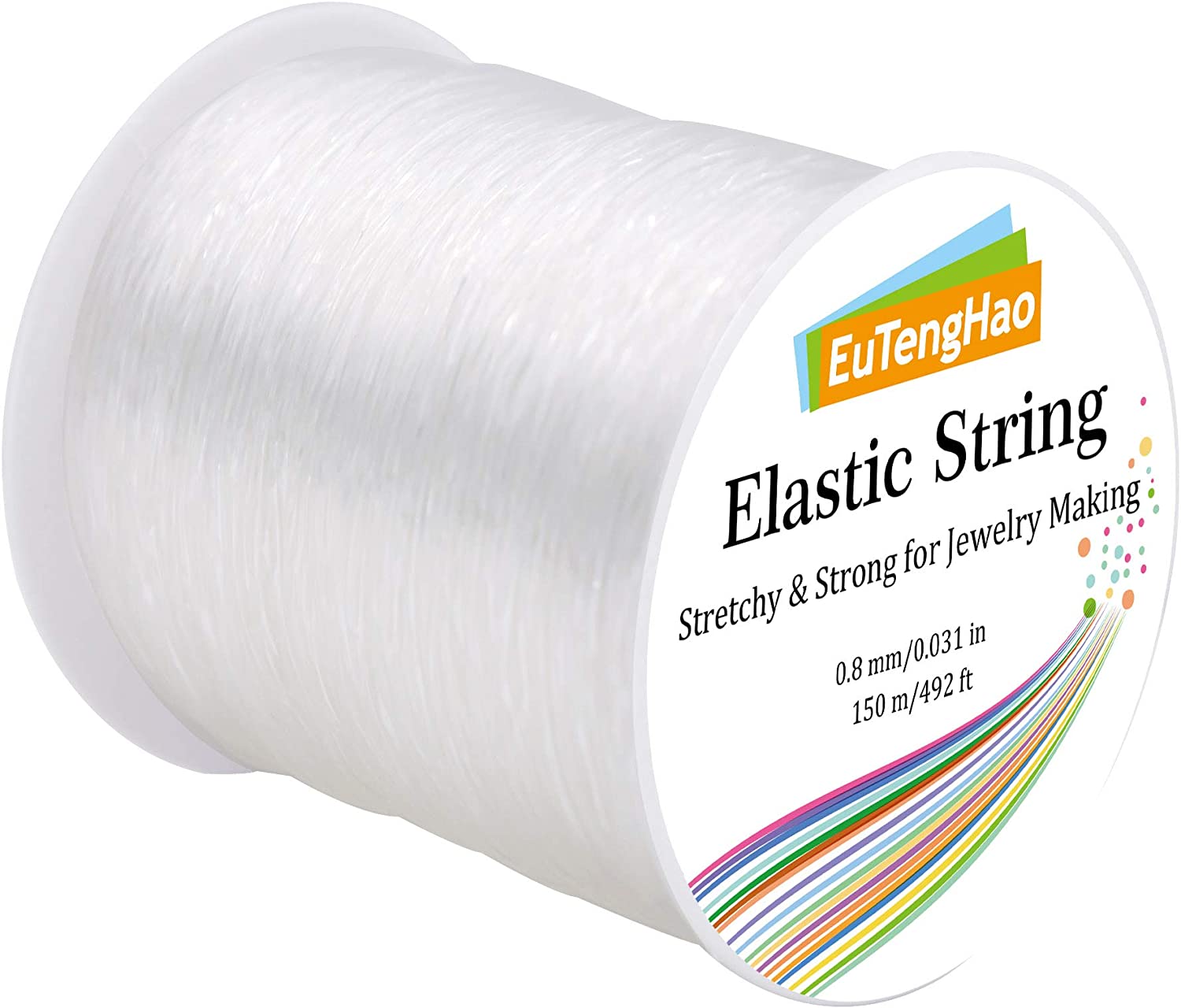 EuTengHao 0.8mm Elastic Bracelet String, Crystal String Cord for Bracelet, 150m Elastic Cord Stretchy Bracelet String Bead Cord Jewelry String for Bracelet, Beading, Jewelry Making(150m/492ft, 0.8mm)