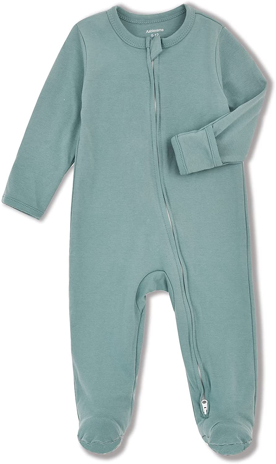 Baby Footed Pajamas with Mitten Cuffs - Unisex Newborn Infant 2 Ways Zipper Cotton Footie Onesies