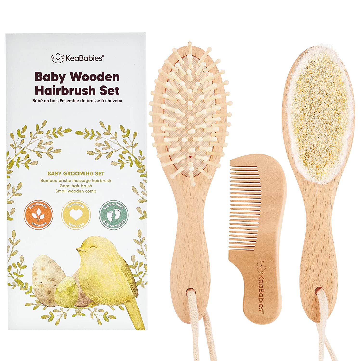 Baby Hair Brush - Natural Wooden Cradle Cap Brush with Soft Goat Bristle - Baby Brush Set for Newborns - Toddler Comb - Perfect Scalp Grooming Product for Infant, Toddler, Kids (Oval, Walnut)