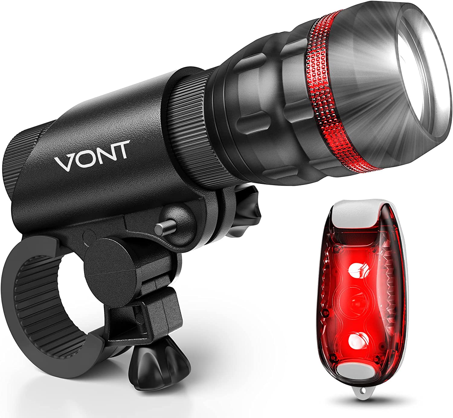 Vont Bike Lights, Bicycle Light Installs in Seconds Without Tools, Powerful Bike Headlight Compatible with: Mountain, Kids, Street, Bikes, Front & Back Illumination, 2X Longer Battery Life, Waterproof