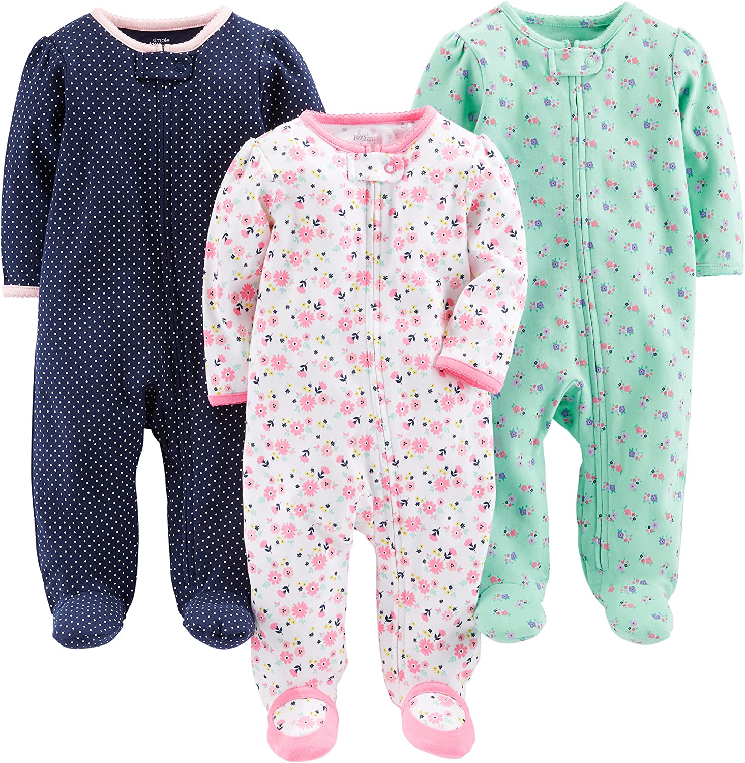 Simple Joys by Carter's Baby Girls' Cotton Footed Sleep and Play, Pack of 3