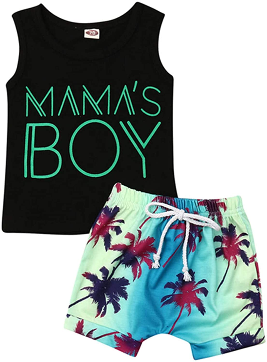 2Pcs Baby Boys Summer Clothing Sets Cute Letters Print Sleeveless Tank Tops T-Shirt+Palm Shorts Outfits
