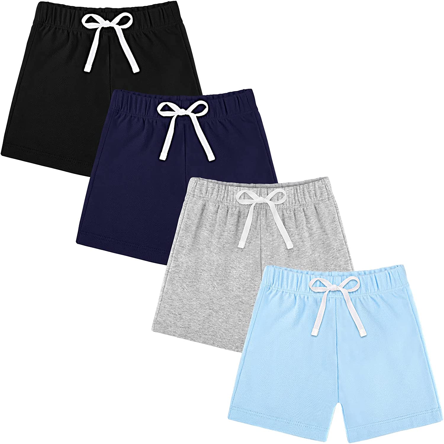 Resinta 4 Packs Unisex Toddlers and Babies' Cotton Pull-on Shorts Breathable Cotton Baby Boys' Shorts