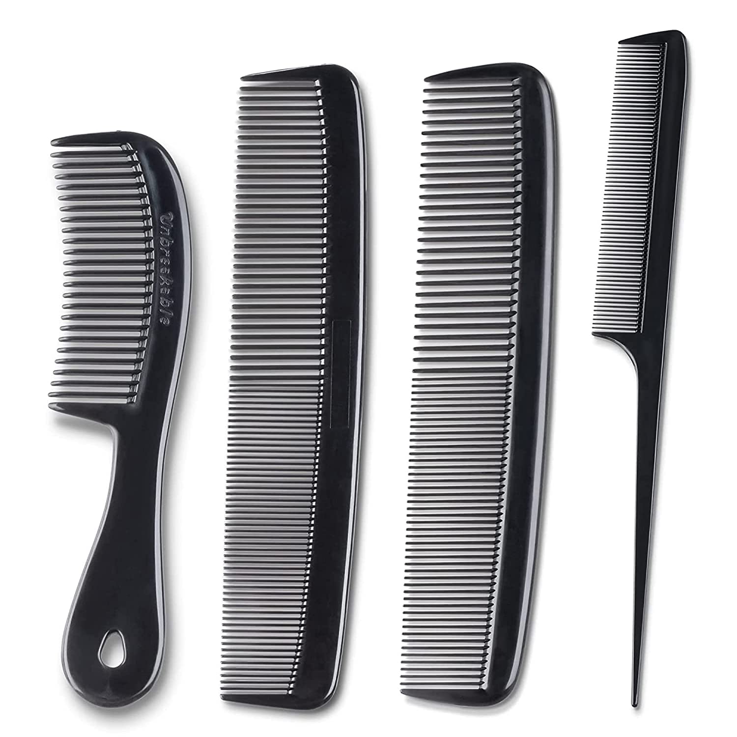 Mars Wellness 4 Piece Professional Comb Set Black - USA MADE - Fine Pro Tail Combs, Dresser Hair Comb Styling Comb - Premium Grade for Men and Women - Parting Teasing and Styling