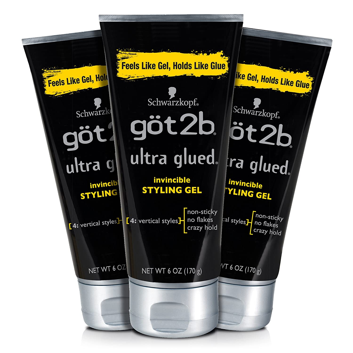 Got2b Ultra Glued Invincible Styling Hair Gel, 6 Ounce (Pack of 3)