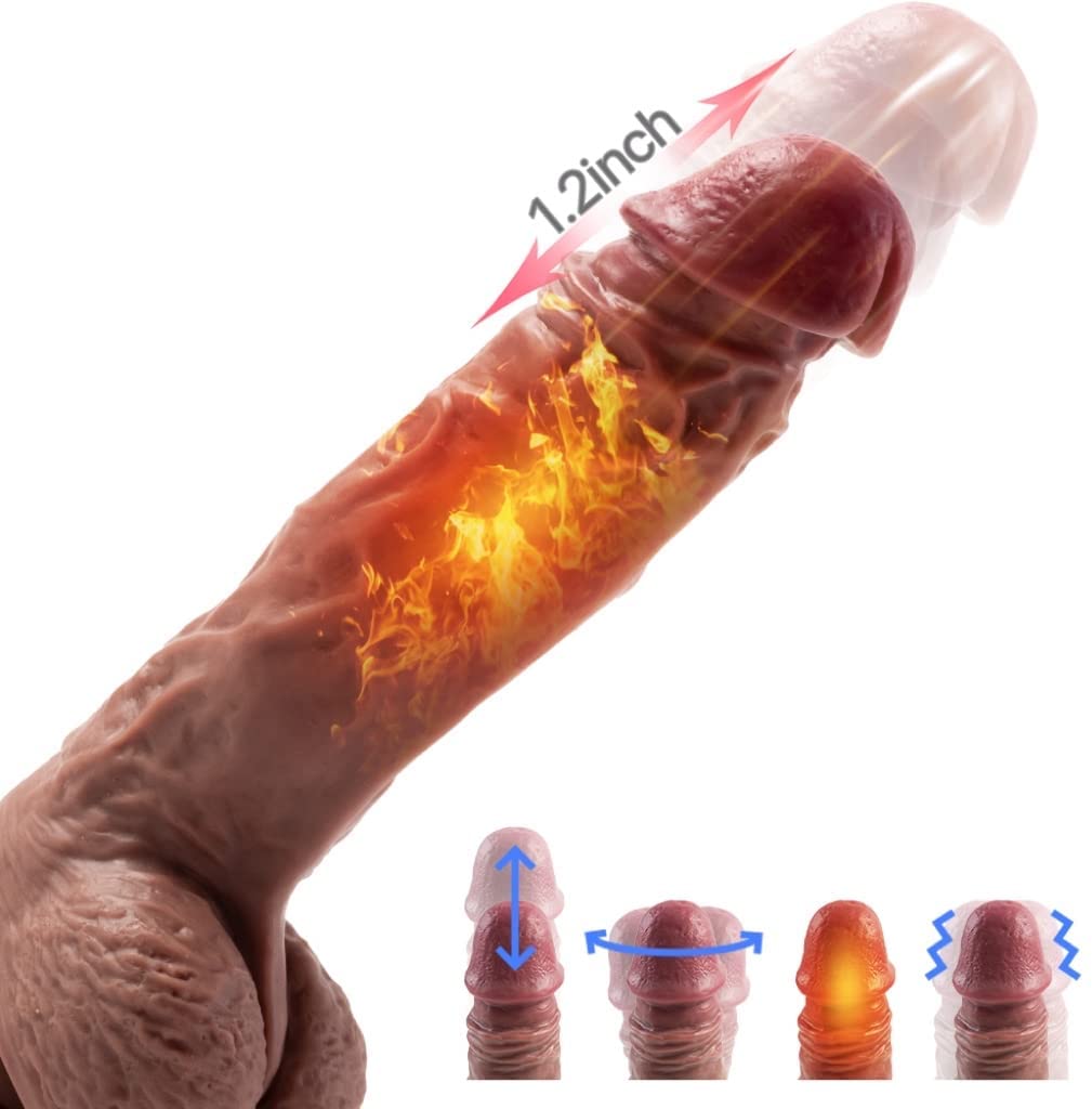 9.8"Realistic Thrusting Dildo Vibrator Sex Toy for Women, G-spot Vibrating Dildo with 360° Rotation&Heating,Big Telescopic Dildos with 8 Vibrations,XXL Black Silicone Penis with Strong Suction Cup