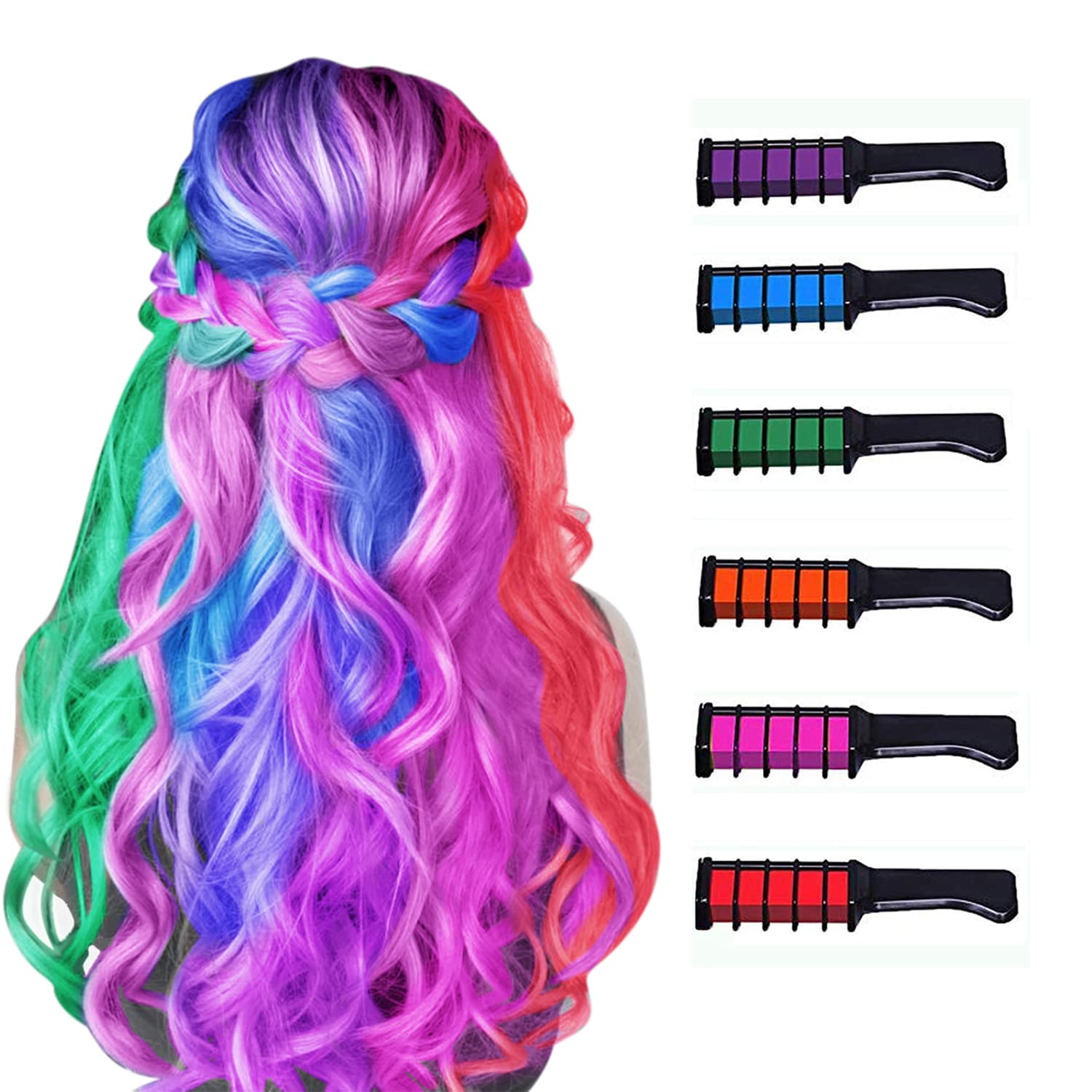 New Hair Chalk Comb Temporary Hair Color Dye for Girls Kids, Washable Hair Chalk for Girls Age 4 5 6 7 8 9 10 Birthday Party Cosplay DIY, Children's Day, 6 Colors
