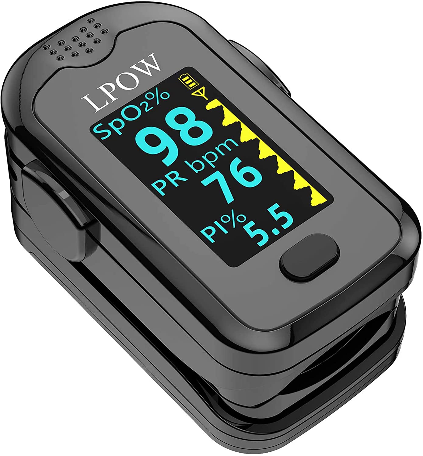 LPOW Bluetooth Pulse Oximeter Fingertip, OLED Display, Blood Oxygen Saturation Monitor (SpO2) and Pulse Rate, Perfusion Index with Alarm, APP for Smart Tracking, Batteries and Lanyard Included