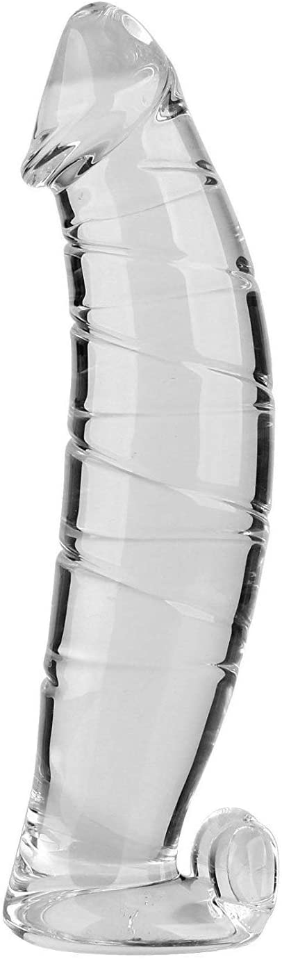 Epichao Realistic Swirl Glass Dildo Crystal Dildo Glass Wand G-spot Stimulation Stimulator with Testicles