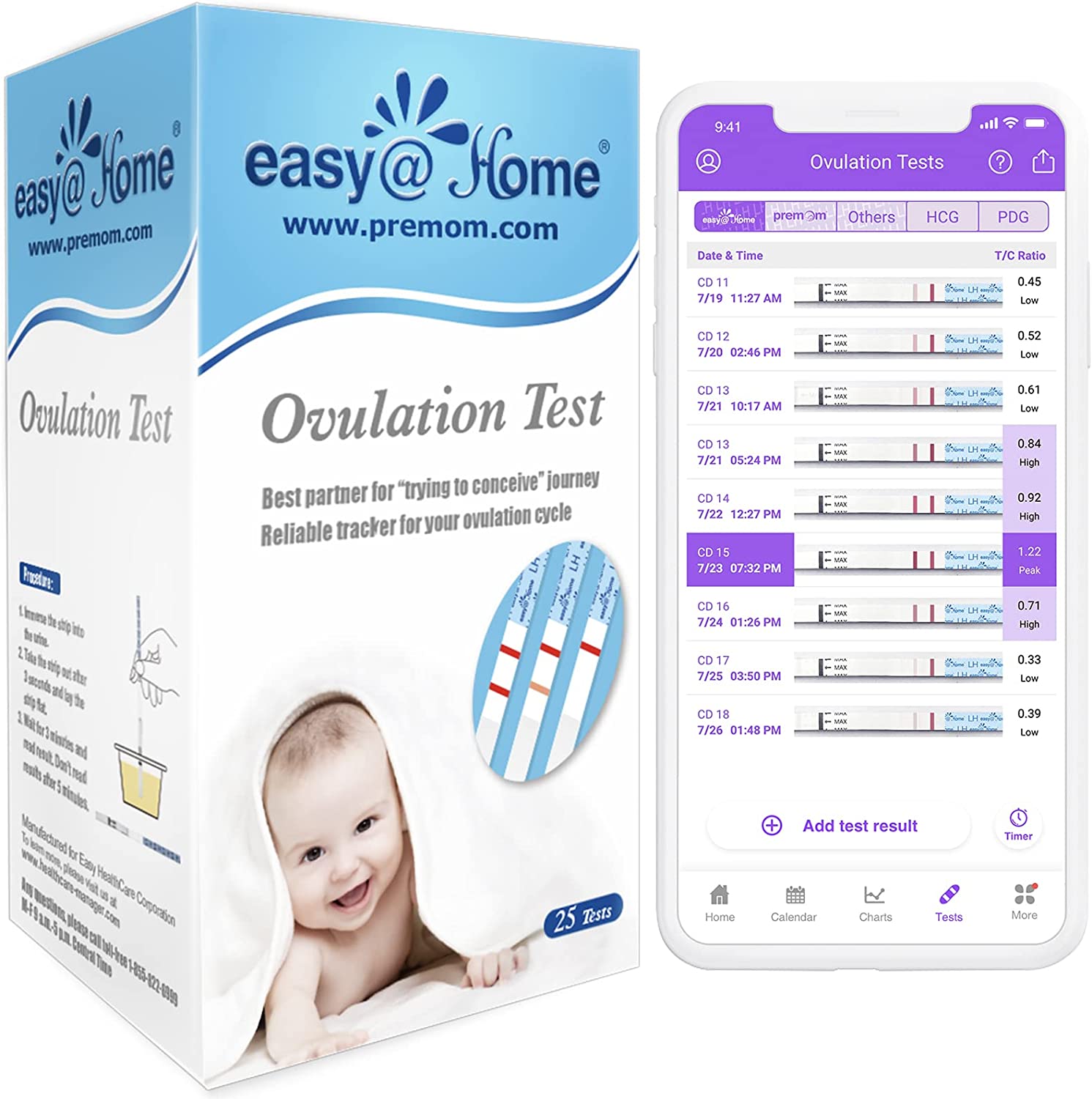 [email protected] Ovulation Test Strips, 25 Pack Fertility Tests, Ovulation Predictor Kit, FSA Eligible, Powered by Premom Ovulation Predictor iOS and Android App, 25 LH Strips