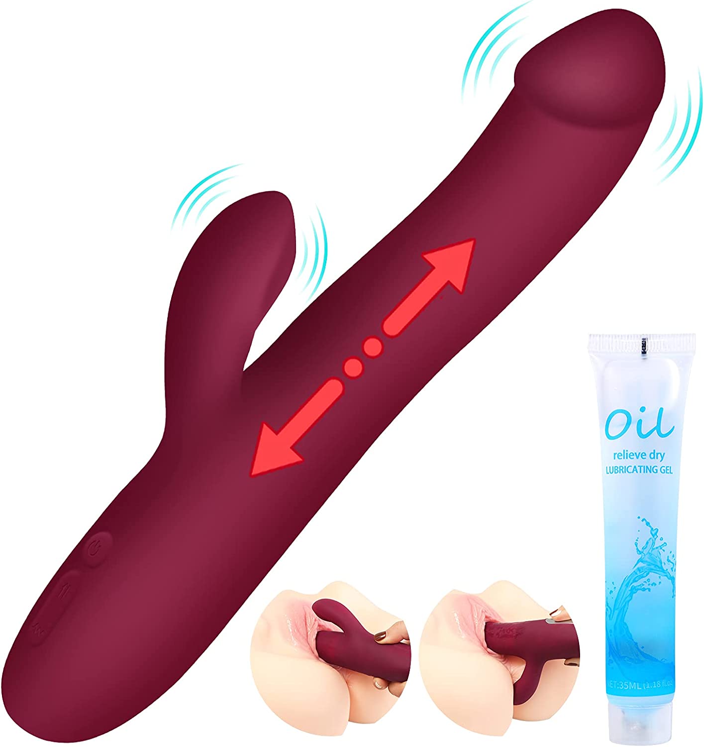 G Spot Clitoris Stimulation Dildo Vibrator, Telescopic Rabbit Realistic 16 Thrusting Vibration Modes for Women and Couple Masturbation, Silicone Rechargeable Adult Sex Toy for Throat Trainer